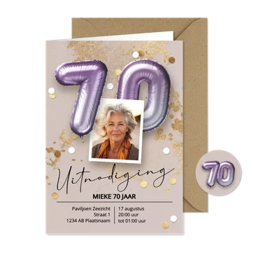Uitnodiging verjaardag 70 jaar vrouw ballonnen